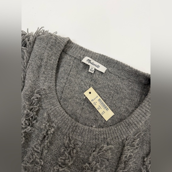 Madewell Fringe Pullover Sweater 100% Merino Wool Oversized Gray Women Sz M New - Picture 12 of 12